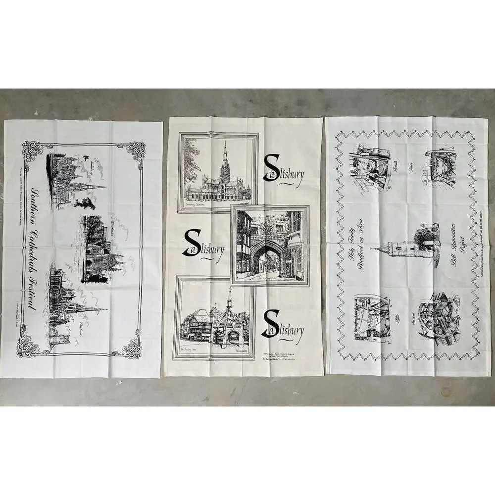 Set 3 Vintage All 100% Cotton DISH Tea TOWEL U.K. England Britain Salisbury Bell